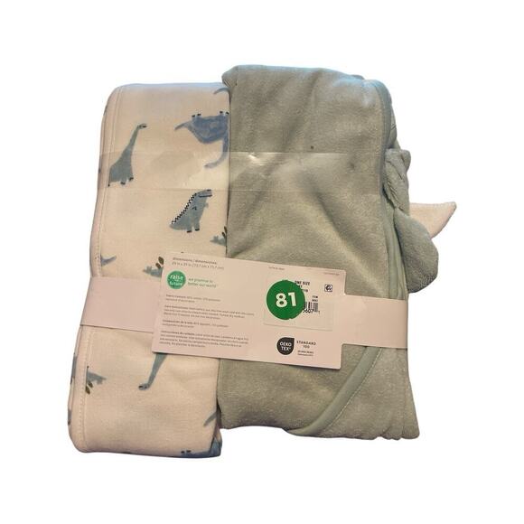 Carter's Just One You Baby Boys' Dino Hooded Bath Towel - Sage Green - Picture 2 of 2